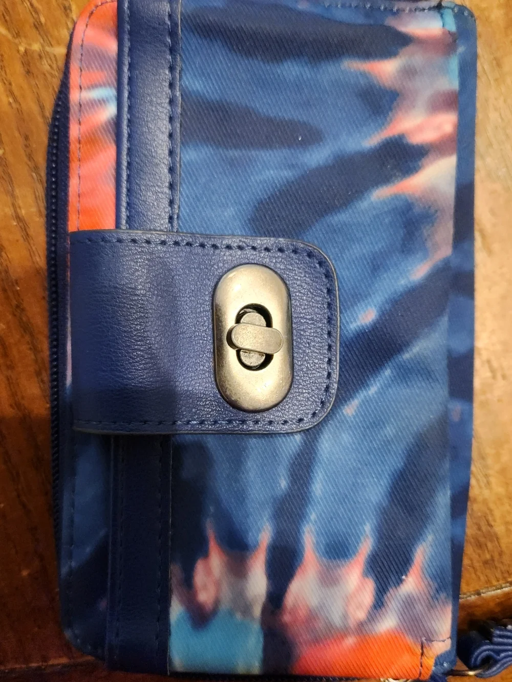 Blue Tie-Dye Clutch Wallet with Turn-Lock